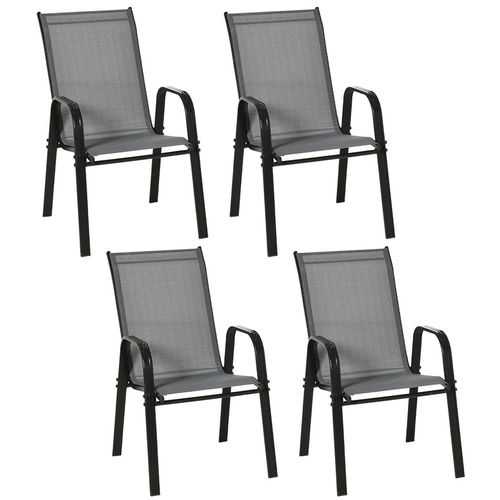 Outsunny Set of 4 Outdoor Garden Dining Chairs with High Back & Armrests