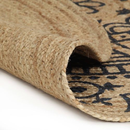Handmade Jute Rug with Dark Blue Pattern