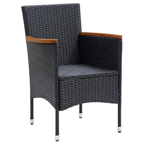 4-Piece Black Poly Rattan Garden Dining Chair Set with Cream Cushions