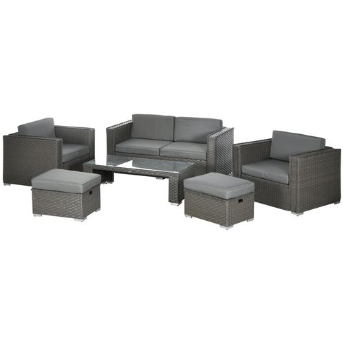 Rattan Set, 6 PC-Grey Garden Furniture Set