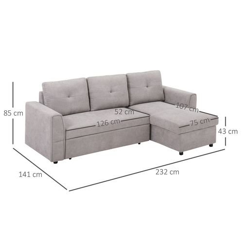 Linen-Look L-Shaped Sofa Bed.
