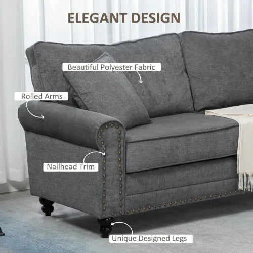 Chic Grey 2-Seater Sofa with Nailhead Trim & Pillows - Perfect for Small Spaces!