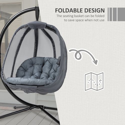 Comfort Folding Egg Chair with Cushion & Steel Stand - Grey for Indoor/Outdoor
