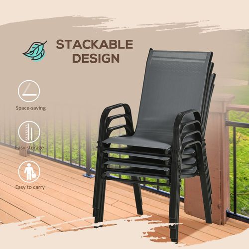 Outsunny Set of 4 Outdoor Garden Dining Chairs with High Back & Armrests