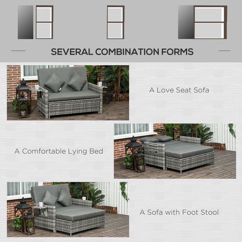 Adjustable Rattan 2-Seater Patio Daybed with Storage & Cushions
