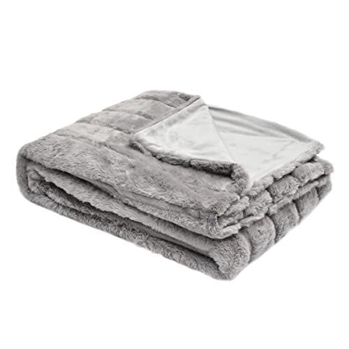 STRIPE FAUX FUR THROW 150X200CM GREY
