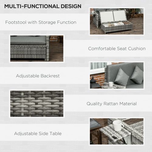 Adjustable Rattan 2-Seater Patio Daybed with Storage & Cushions
