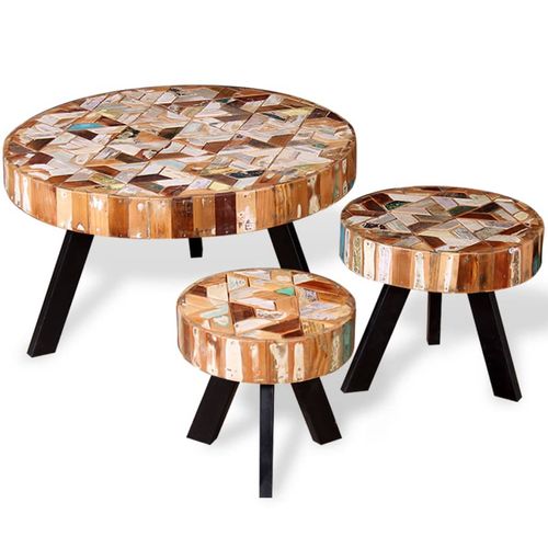 Rustic Multicolour Reclaimed Wood 3-Piece Coffee Table Set