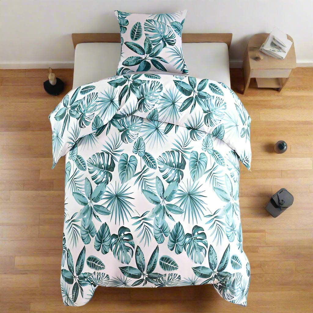 Duvet Cover Set Leaves Green
