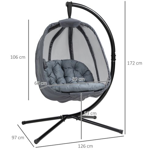 Comfort Folding Egg Chair with Cushion & Steel Stand - Grey for Indoor/Outdoor