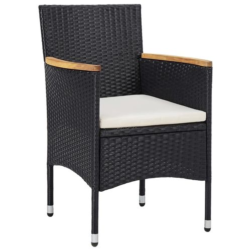 5-Piece Black Poly Rattan Garden Dining Set with Cream Cushions