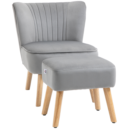 Elegant Velvet-Feel Accent Chair & Ottoman Set - Light Grey Comfort & Style
