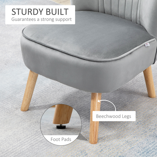 Elegant Velvet-Feel Accent Chair & Ottoman Set - Light Grey Comfort & Style