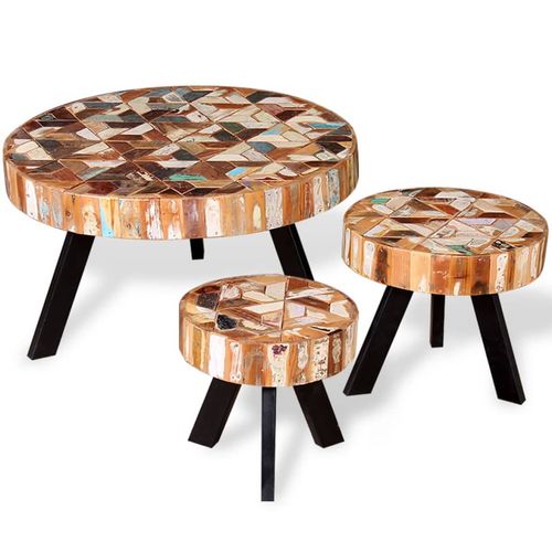Rustic Multicolour Reclaimed Wood 3-Piece Coffee Table Set