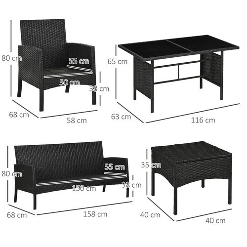 Rattan Garden Sofa Set with Cushions - 5-Piece Patio Comfort