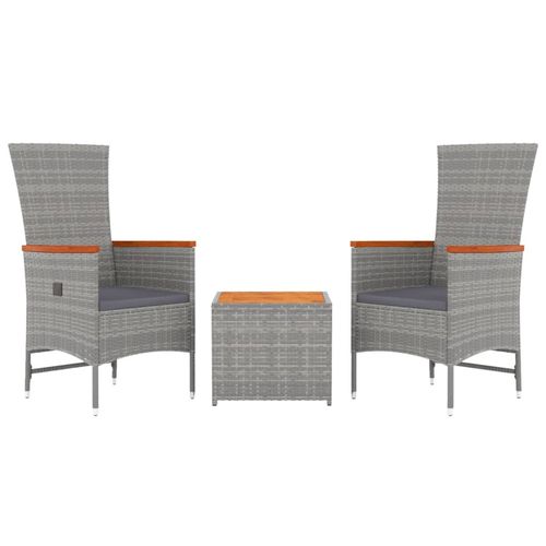 3-Piece Grey Rattan Garden Lounge Set with Acacia Wood Accent