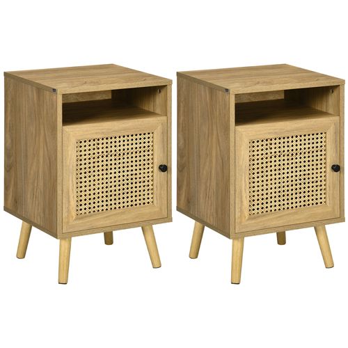 Rattan Bedside Table: Stylish Nightstand with Cabinet & Shelf