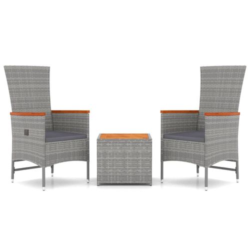 3-Piece Grey Rattan Garden Lounge Set with Acacia Wood Accent