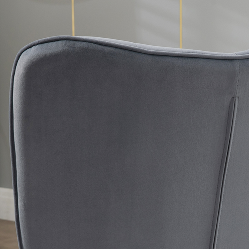 Velvet Armchair & Footstool Set with Gold Steel Legs - Dark Grey Comfort