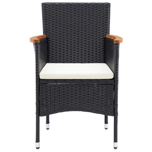 4-Piece Black Poly Rattan Garden Dining Chair Set with Cream Cushions