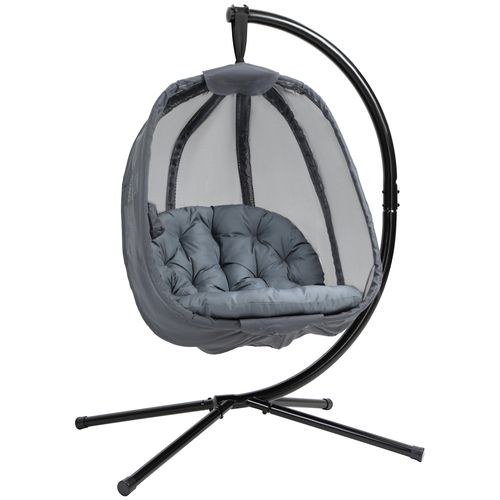 Comfort Folding Egg Chair with Cushion & Steel Stand - Grey for Indoor/Outdoor