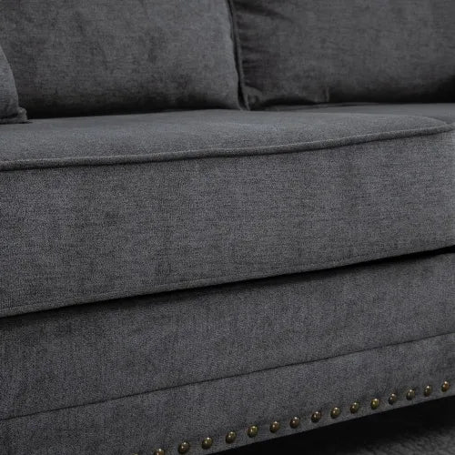 Chic Grey 2-Seater Sofa with Nailhead Trim & Pillows - Perfect for Small Spaces!