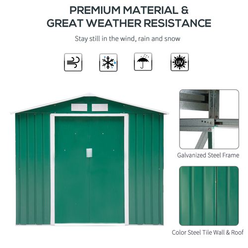 Outsunny Lockable Metal Garden Shed with Air Vents & Floor Foundation, Green