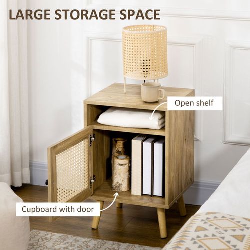 Rattan Bedside Table: Stylish Nightstand with Cabinet & Shelf