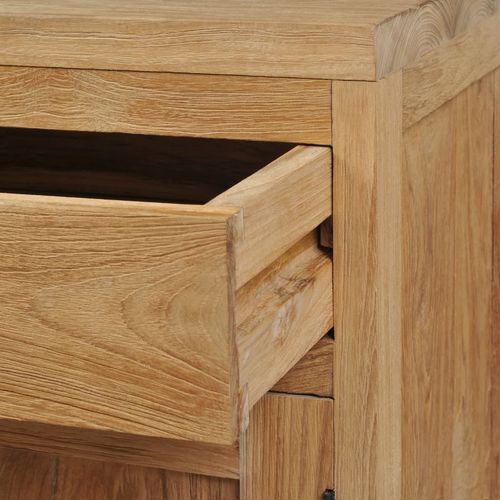 Rustic Solid Teak Bedside Cabinet with Drawer & Cupboard