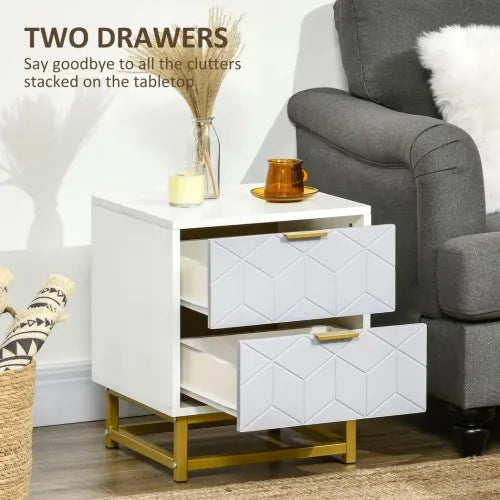 Art Deco 2-Drawer Bedside Table with Steel Frame
