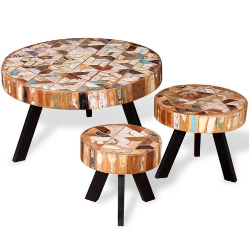 Rustic Multicolour Reclaimed Wood 3-Piece Coffee Table Set