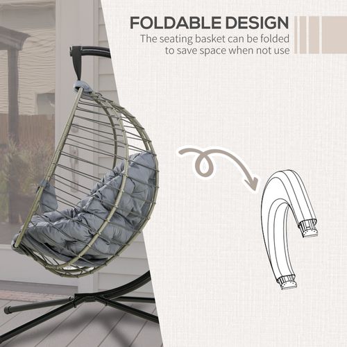 Grey PE Rattan Hanging Swing Chair with Stand & Cup Holder