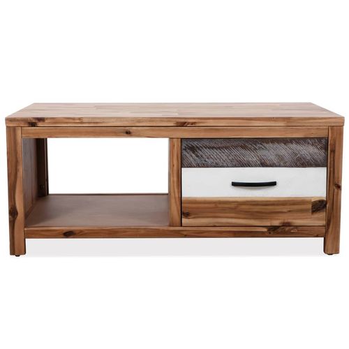 Solid Acacia Wood Coffee Table with Drawer & Shelf
