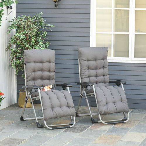 2-Pack Zero Gravity Folding Lounger Chairs with Cushions - Dark Grey