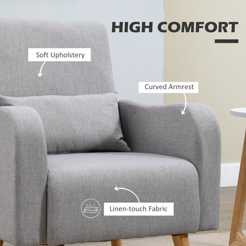 Scandinavian Grey Accent Chair with Pillow - Cozy Nordic Design