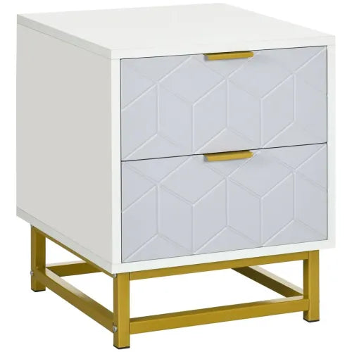Art Deco 2-Drawer Bedside Table with Steel Frame