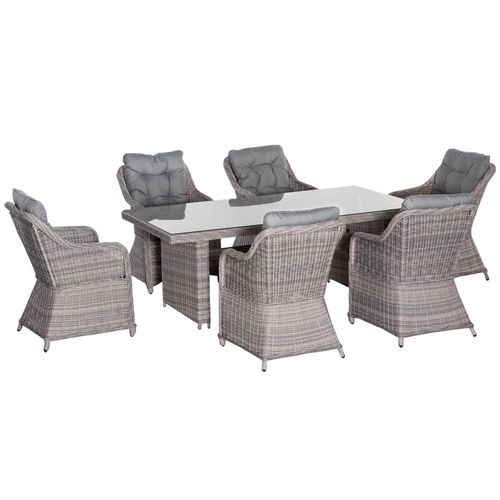7-Piece Rattan Wicker Patio Dining Set with Tempered Glass Table