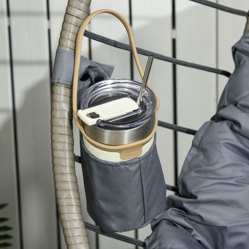 Grey PE Rattan Hanging Swing Chair with Stand & Cup Holder