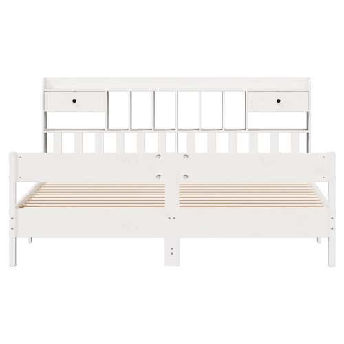White Super King Bookcase Bed Frame in Solid Pinewood