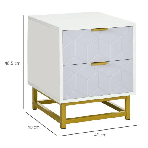 Art Deco 2-Drawer Bedside Table with Steel Frame
