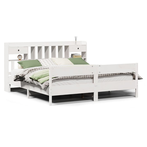 White Super King Bookcase Bed Frame in Solid Pinewood