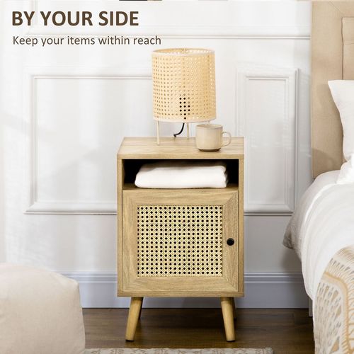 Rattan Bedside Table: Stylish Nightstand with Cabinet & Shelf