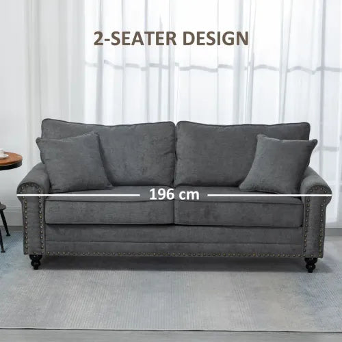 Chic Grey 2-Seater Sofa with Nailhead Trim & Pillows - Perfect for Small Spaces!