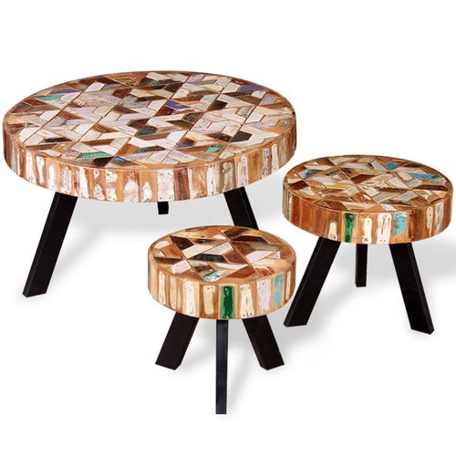 Rustic Multicolour Reclaimed Wood 3-Piece Coffee Table Set