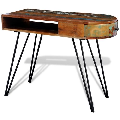 Rustic Reclaimed Wood Desk with Stylish Iron Legs and Multi-Color Drawer