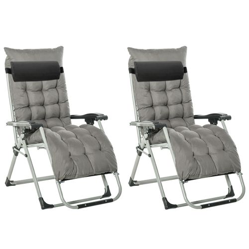 2-Pack Zero Gravity Folding Lounger Chairs with Cushions - Dark Grey
