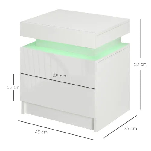 LED Nightstand with 2 Drawers & Glossy Finish