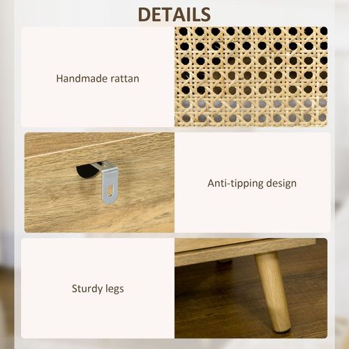 Rattan Bedside Table: Stylish Nightstand with Cabinet & Shelf