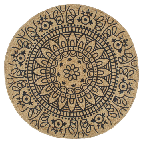 Handmade Jute Rug with Dark Blue Pattern