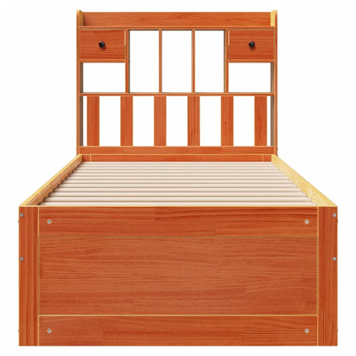 Wax Brown Bookcase Bed Frame – Space-Saving Solid Pinewood Design